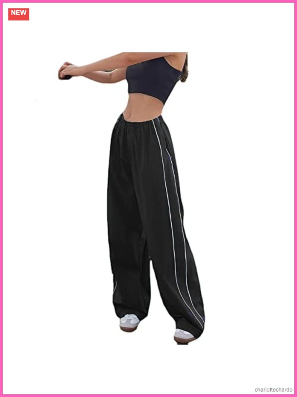 Baggy Y2K Parachute Pants High Rise Wide Leg with Drawstring Cuff